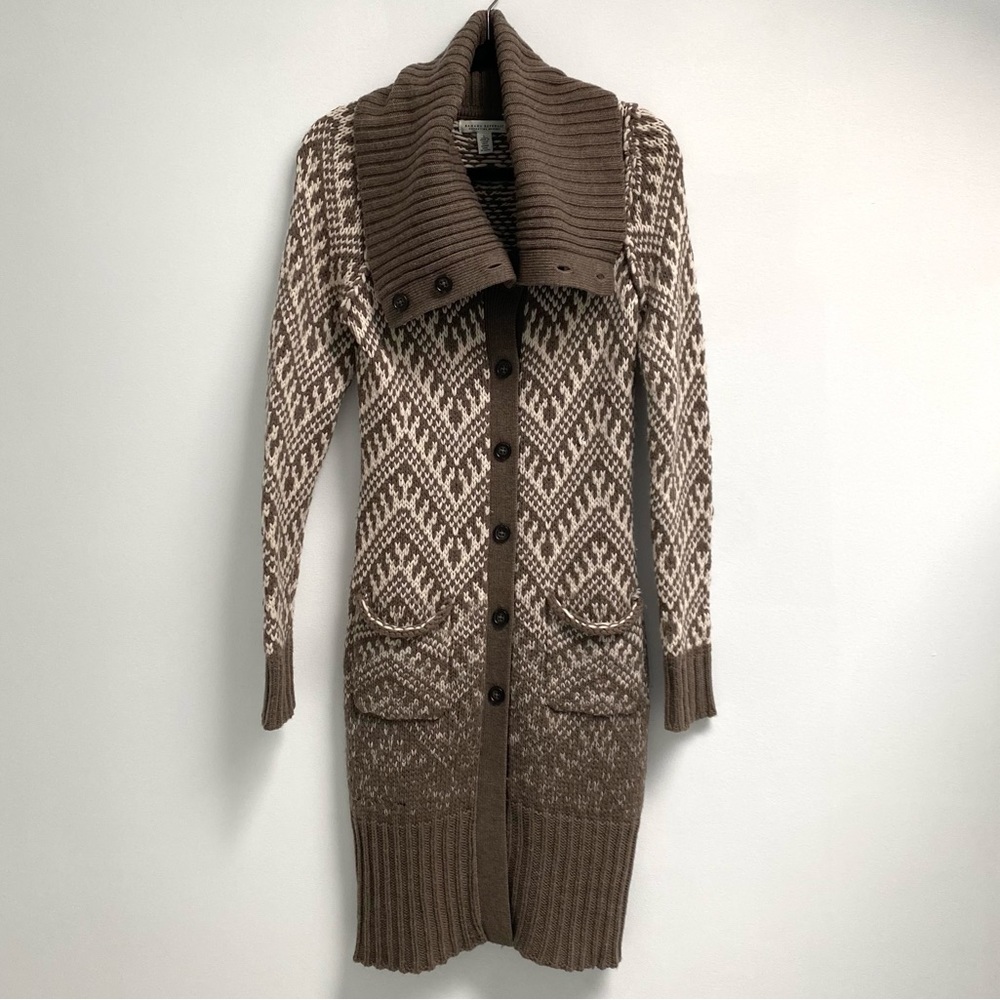 Banana Republic Merino Wool Sweater Cowl Neck Dress. Brown and Cream.